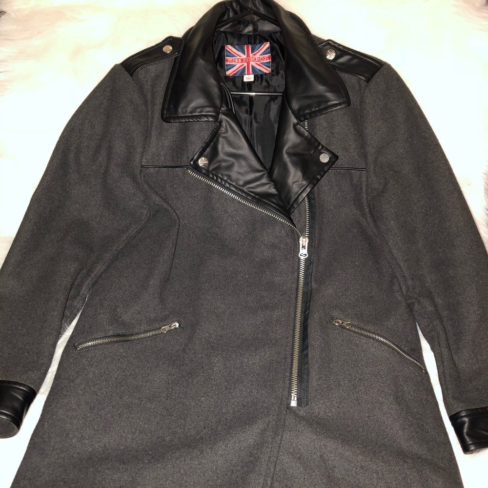Wool jacket with faux leather